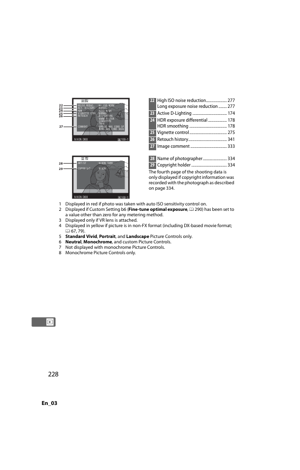 En_03, 28 name of photographer 29 copyright holder | Nikon D800 User Manual | Page 252 / 472