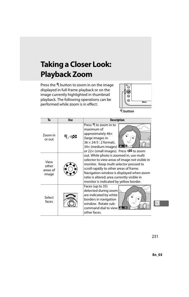 Taking a closer look: playback zoom | Nikon D800 User Manual | Page 255 / 472