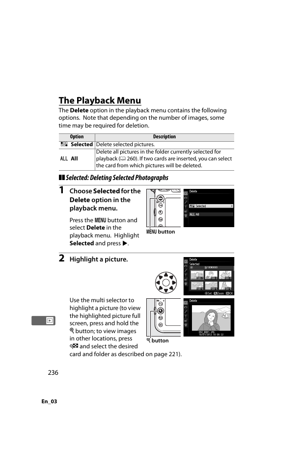 The playback menu | Nikon D800 User Manual | Page 260 / 472