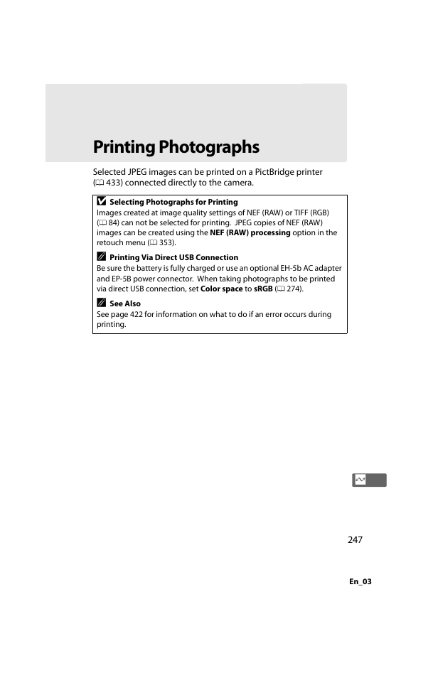 Printing photographs | Nikon D800 User Manual | Page 271 / 472