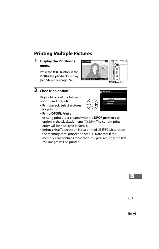 Printing multiple pictures | Nikon D800 User Manual | Page 275 / 472