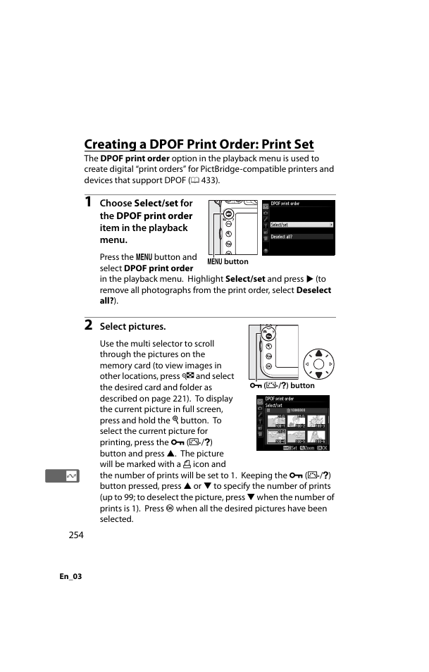 Creating a dpof print order: print set | Nikon D800 User Manual | Page 278 / 472
