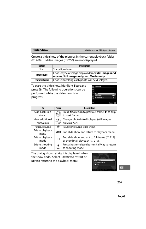 Slide show | Nikon D800 User Manual | Page 291 / 472