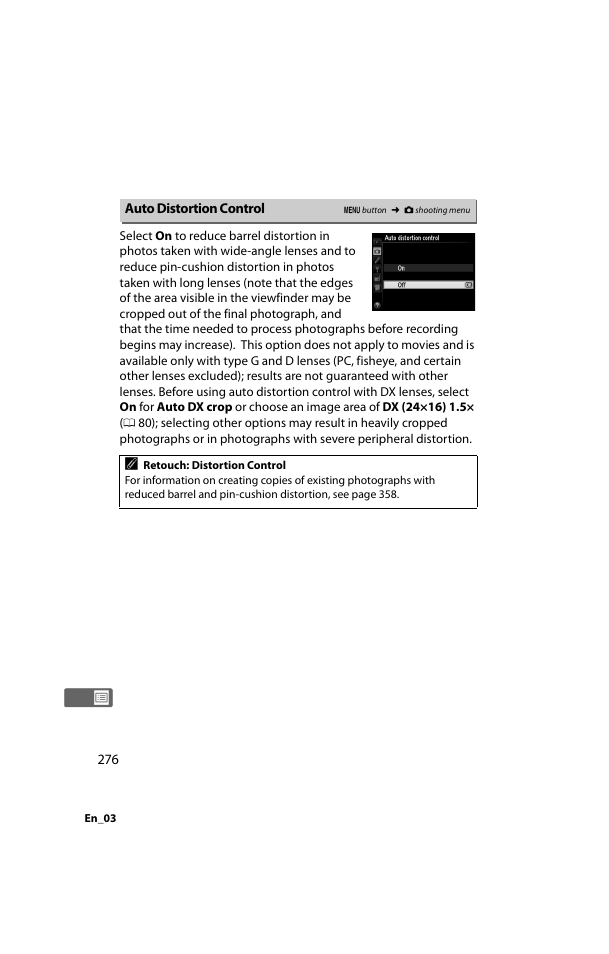 Auto distortion control | Nikon D800 User Manual | Page 300 / 472