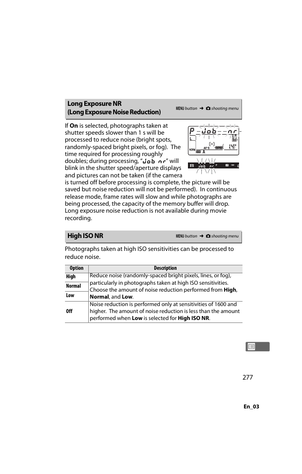 Long exposure nr (long exposure noise reduction), High iso nr, Long exposure nr | Long exposure noise reduction) | Nikon D800 User Manual | Page 301 / 472