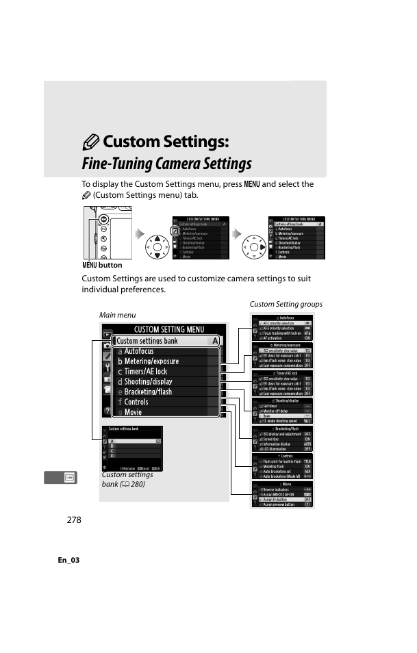 Custom settings: fine-tuning camera settings, A custom settings: fine-tuning camera settings | Nikon D800 User Manual | Page 302 / 472