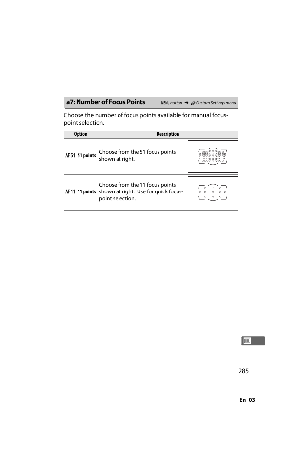 A7: number of focus points | Nikon D800 User Manual | Page 309 / 472