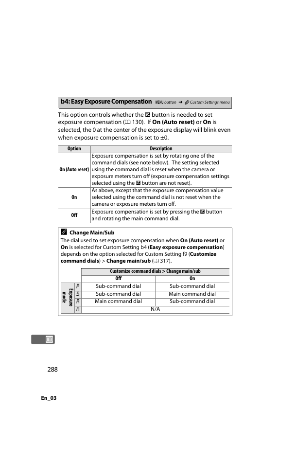 B4: easy exposure compensation | Nikon D800 User Manual | Page 312 / 472