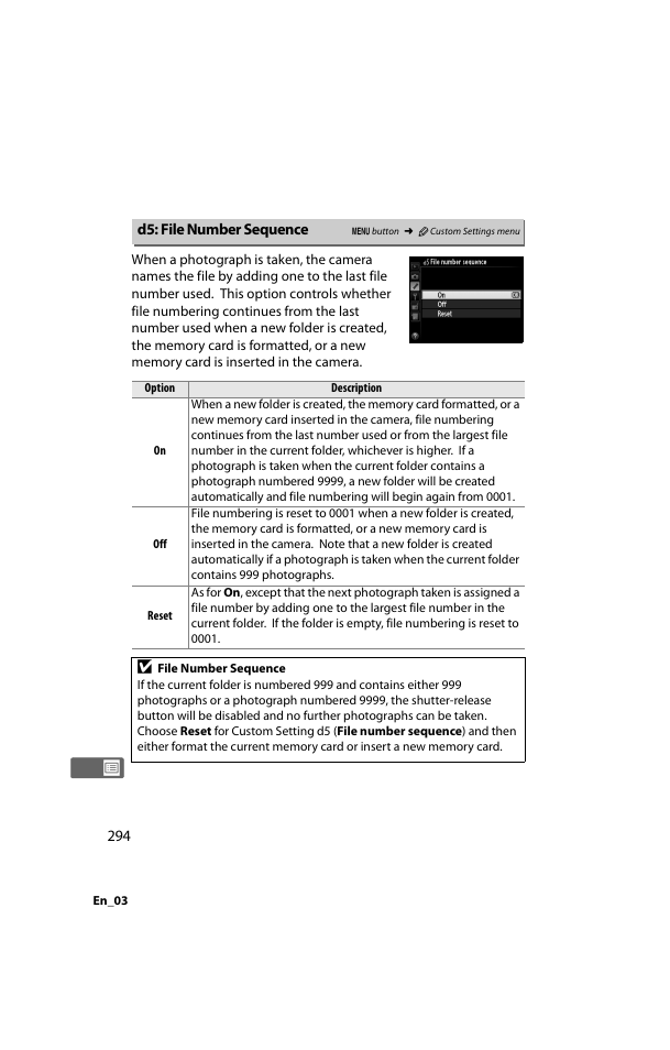 D5: file number sequence | Nikon D800 User Manual | Page 318 / 472