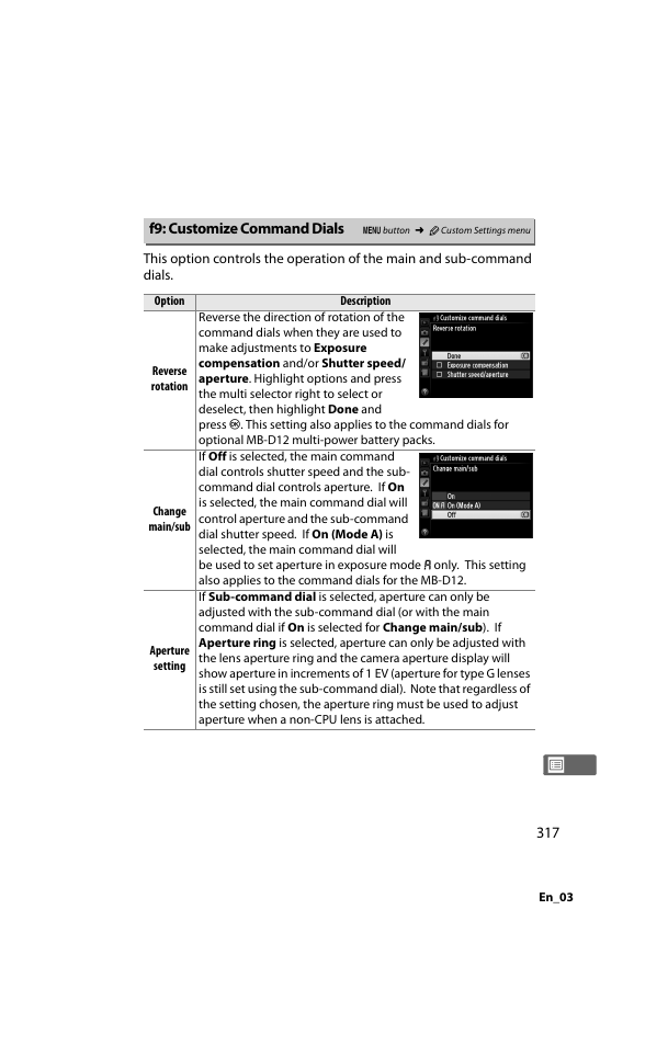 F9: customize command dials | Nikon D800 User Manual | Page 341 / 472