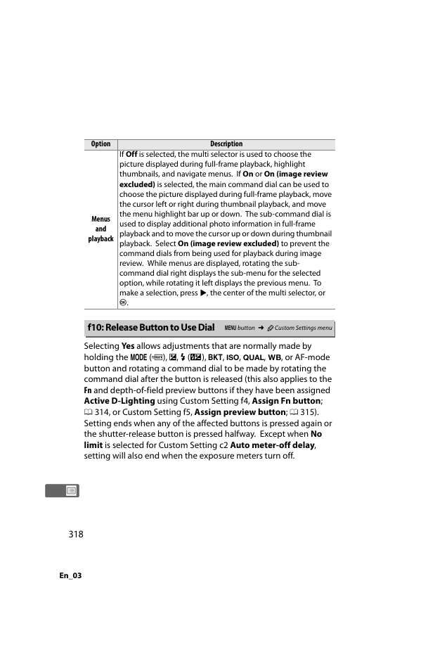 F10: release button to use dial | Nikon D800 User Manual | Page 342 / 472