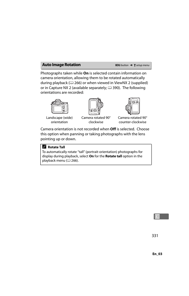 Auto image rotation | Nikon D800 User Manual | Page 355 / 472