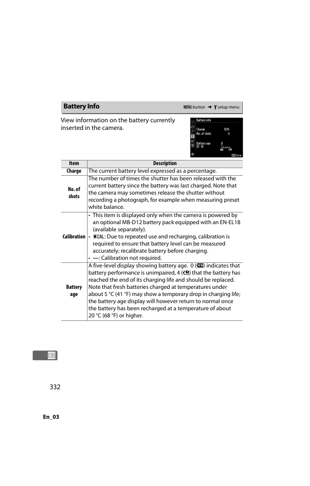 Battery info, 0 332) displa | Nikon D800 User Manual | Page 356 / 472