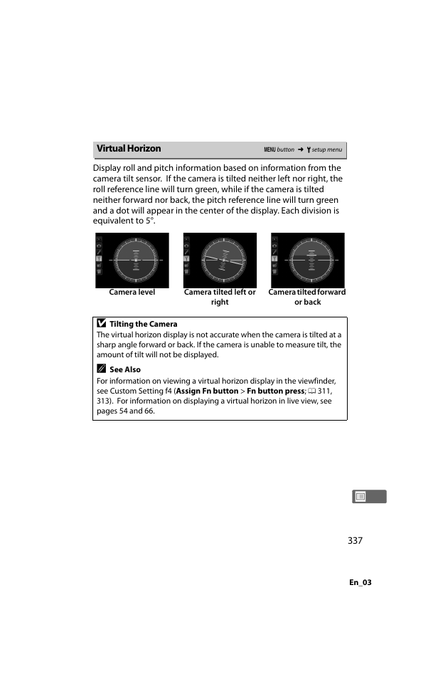 Virtual horizon | Nikon D800 User Manual | Page 361 / 472