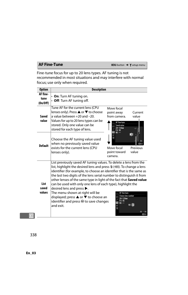 Af fine-tune | Nikon D800 User Manual | Page 362 / 472