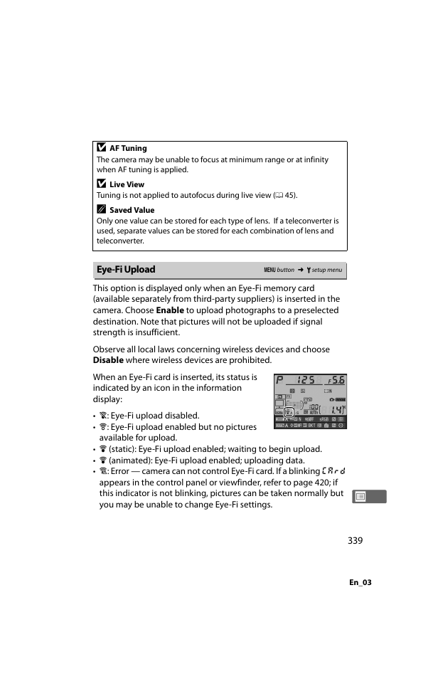 Eye-fi upload | Nikon D800 User Manual | Page 363 / 472