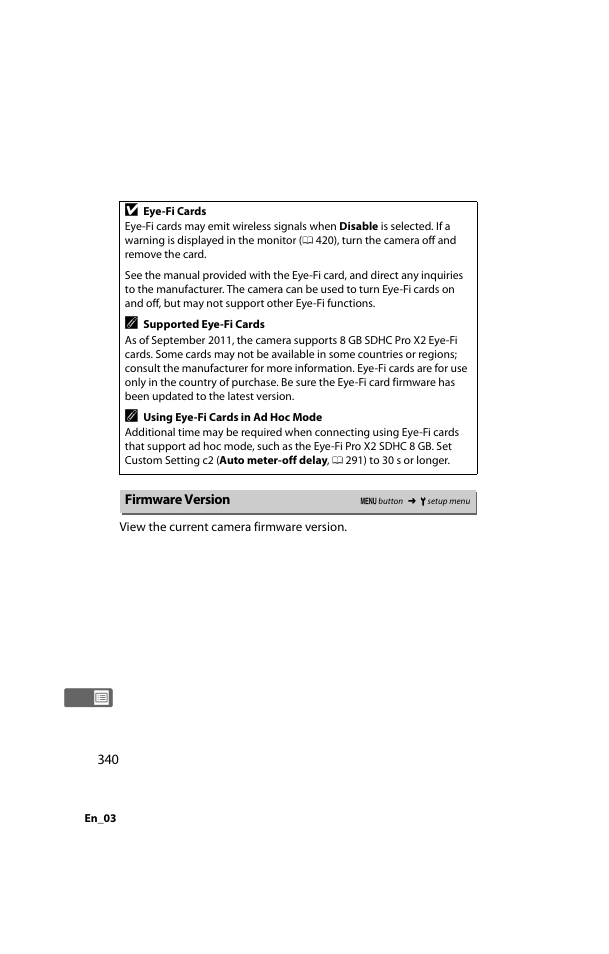 Firmware version | Nikon D800 User Manual | Page 364 / 472