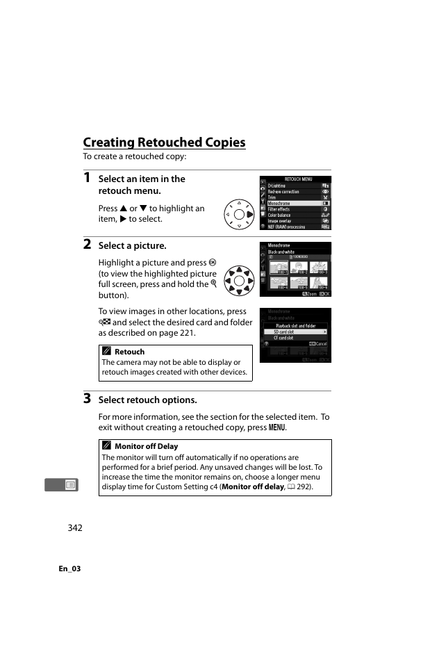 Creating retouched copies | Nikon D800 User Manual | Page 366 / 472