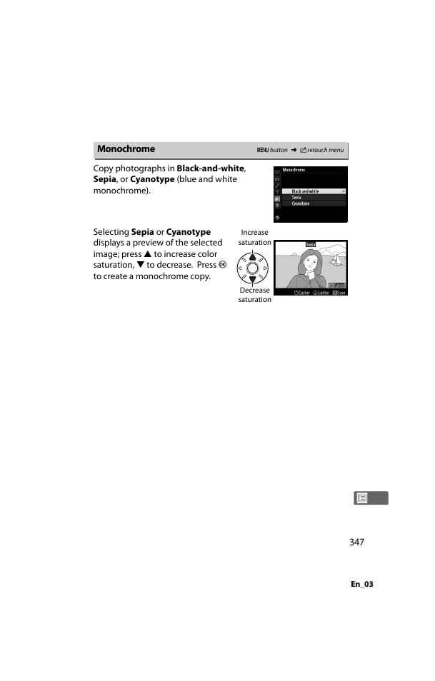 Monochrome | Nikon D800 User Manual | Page 371 / 472