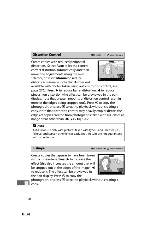 Distortion control, Fisheye, Distortion control fisheye | Nikon D800 User Manual | Page 382 / 472