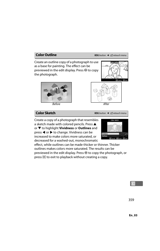 Color outline, Color sketch, Color outline color sketch | Nikon D800 User Manual | Page 383 / 472