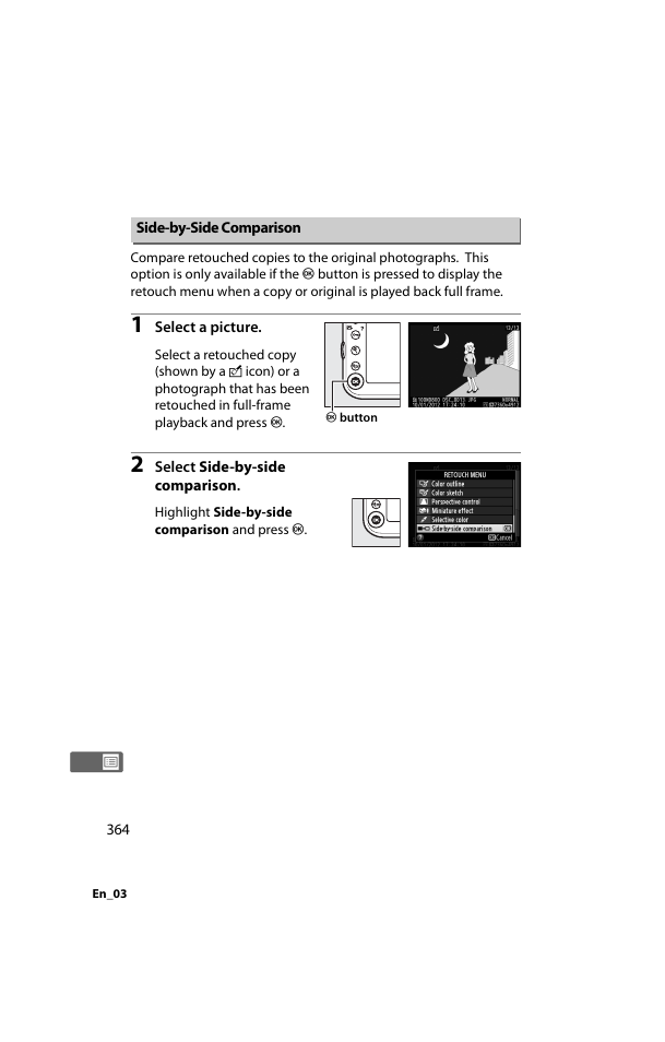 Side-by-side comparison, Ison, 0 364). t | Nikon D800 User Manual | Page 388 / 472