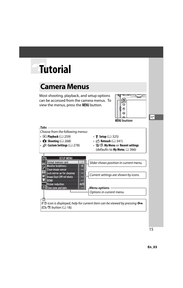 Tutorial, Camera menus | Nikon D800 User Manual | Page 39 / 472