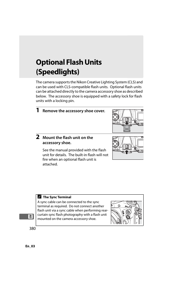 Optional flash units (speedlights), 380 f | Nikon D800 User Manual | Page 404 / 472