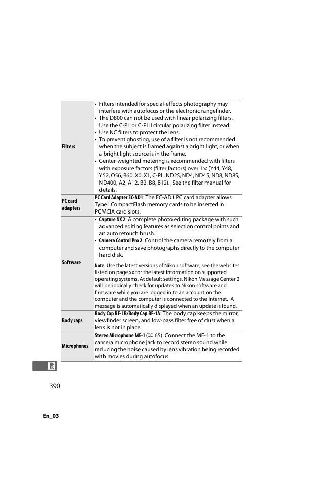 0 390) or v | Nikon D800 User Manual | Page 414 / 472