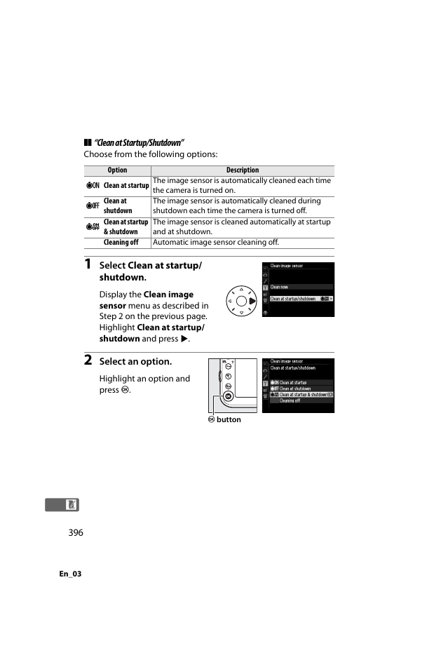 Clean at startup/shutdown | Nikon D800 User Manual | Page 420 / 472