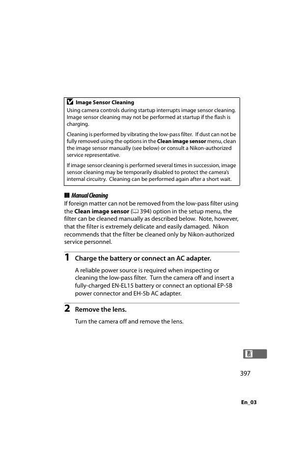 Manual cleaning | Nikon D800 User Manual | Page 421 / 472