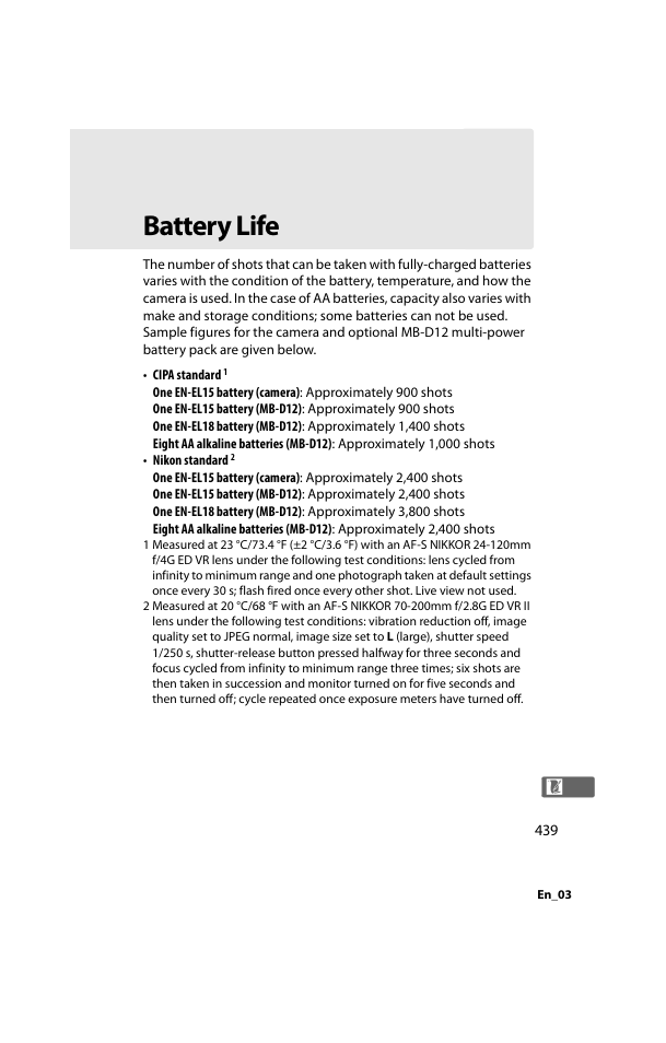 Battery life | Nikon D800 User Manual | Page 463 / 472