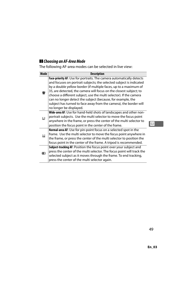 Choosing an af-area mode | Nikon D800 User Manual | Page 73 / 472