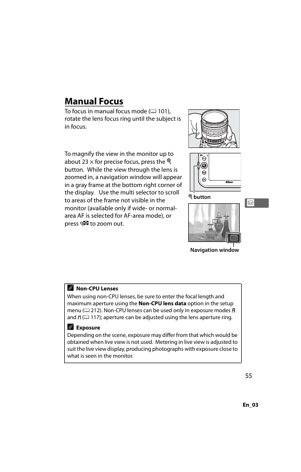 Manual focus | Nikon D800 User Manual | Page 79 / 472