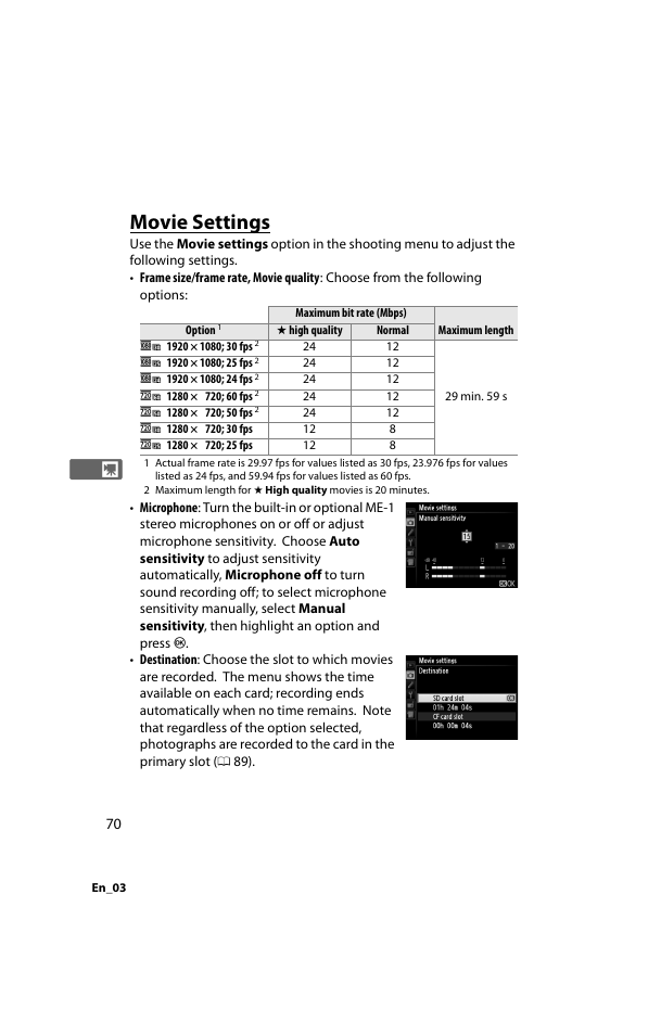 Movie settings, Menu | Nikon D800 User Manual | Page 94 / 472