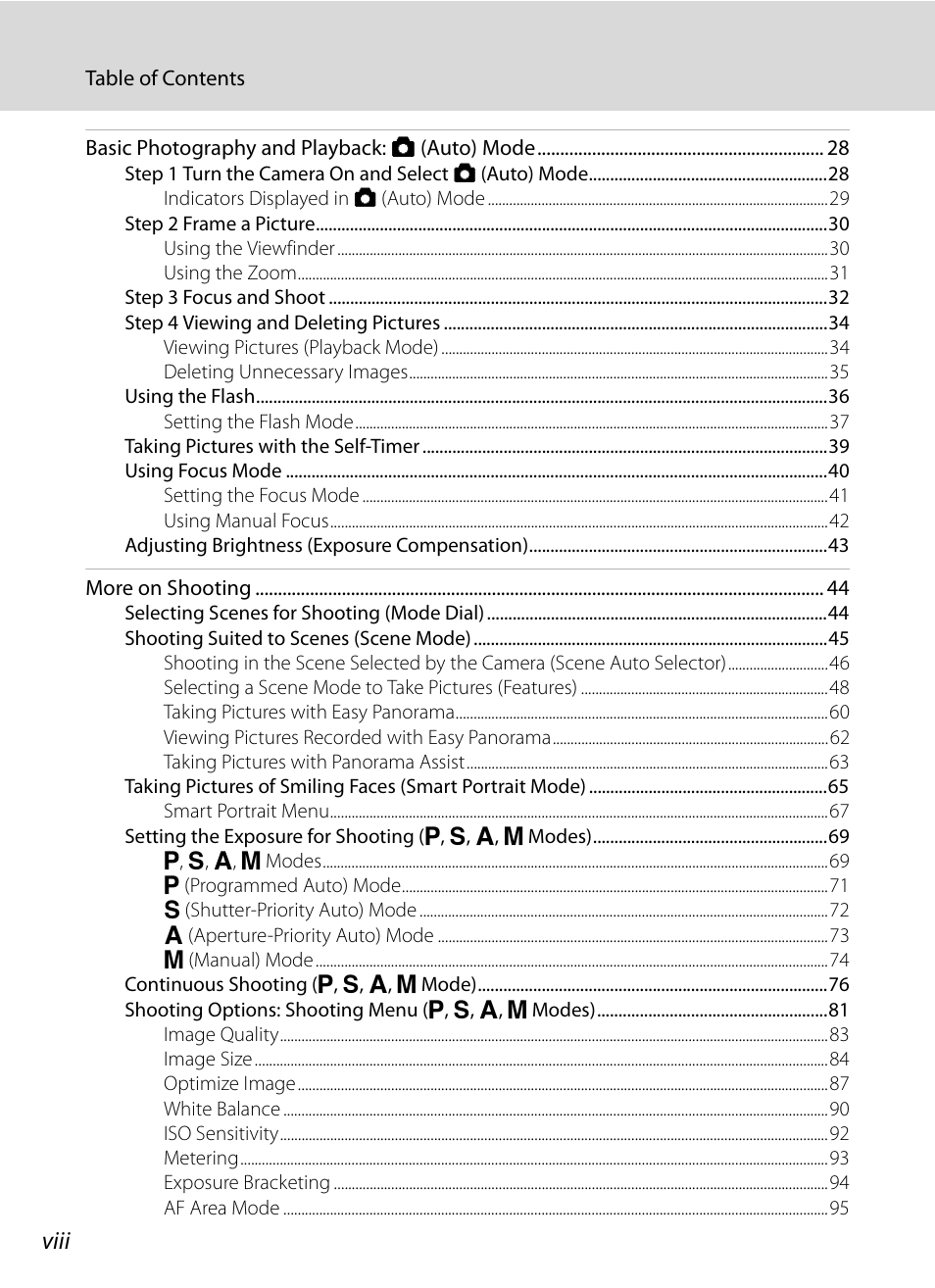 Viii | Nikon COOLPIX P500 User Manual | Page 10 / 252