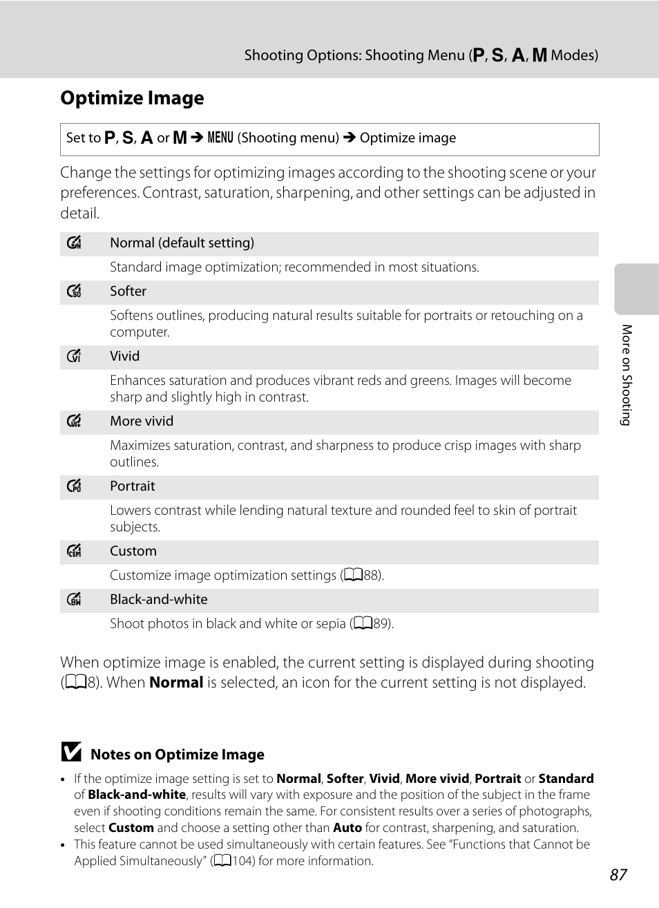 Optimize image | Nikon COOLPIX P500 User Manual | Page 101 / 252