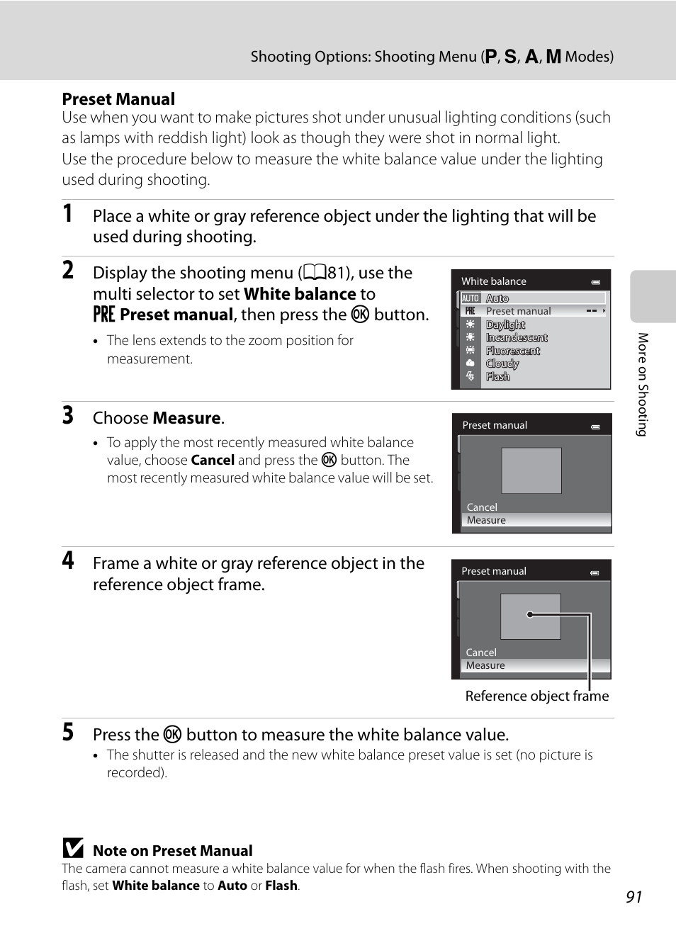 Preset manual, A91) f | Nikon COOLPIX P500 User Manual | Page 105 / 252