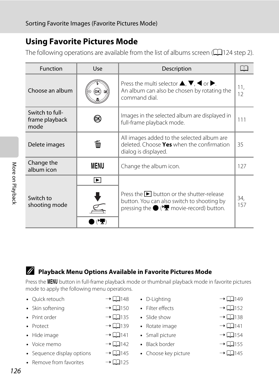 Using favorite pictures mode, A126) is displa, E “using favorite pictures mode | A126) f | Nikon COOLPIX P500 User Manual | Page 140 / 252