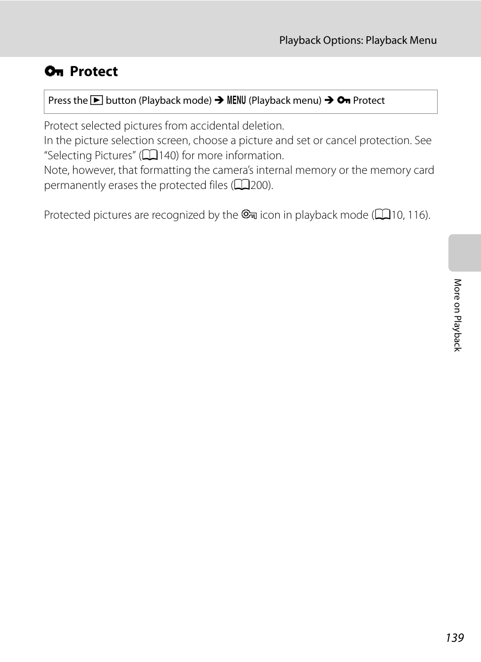 Protect, D protect, A139) | A139, A139) se | Nikon COOLPIX P500 User Manual | Page 153 / 252