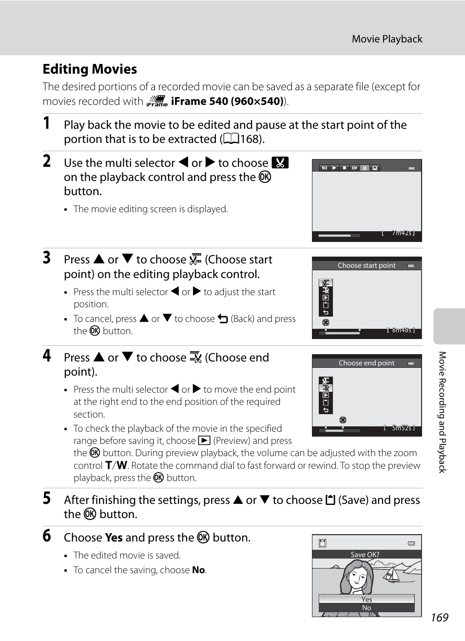 Editing movies, A169) | Nikon COOLPIX P500 User Manual | Page 183 / 252