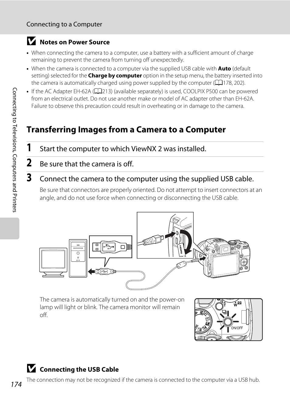 Transferring images from a camera to a computer, A174) and | Nikon COOLPIX P500 User Manual | Page 188 / 252