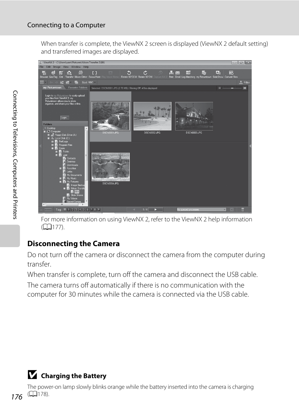 Disconnecting the camera | Nikon COOLPIX P500 User Manual | Page 190 / 252