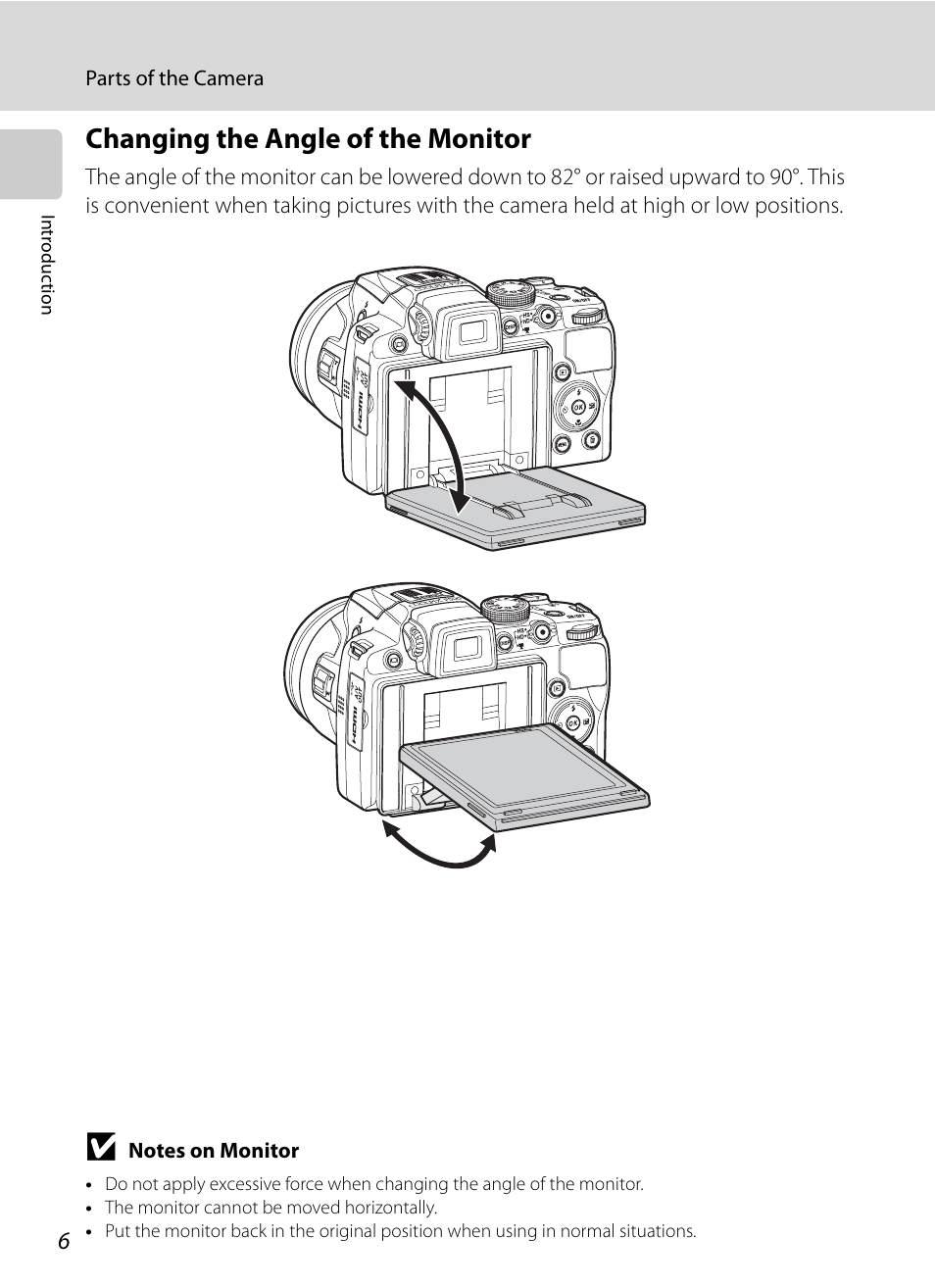 Changing the angle of the monitor | Nikon COOLPIX P500 User Manual | Page 20 / 252