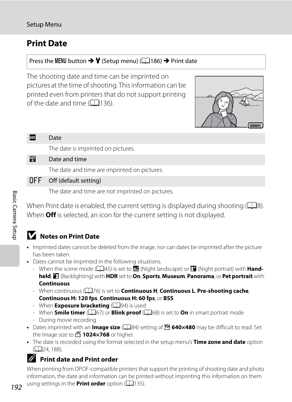 Print date, A192), A192 | Nikon COOLPIX P500 User Manual | Page 206 / 252