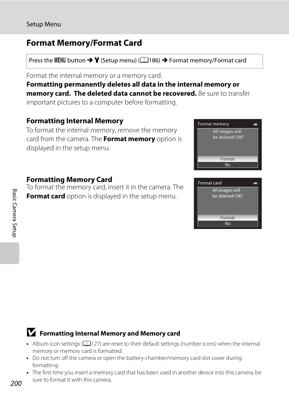 Format memory/format card, A200), A200) per | A200 | Nikon COOLPIX P500 User Manual | Page 214 / 252