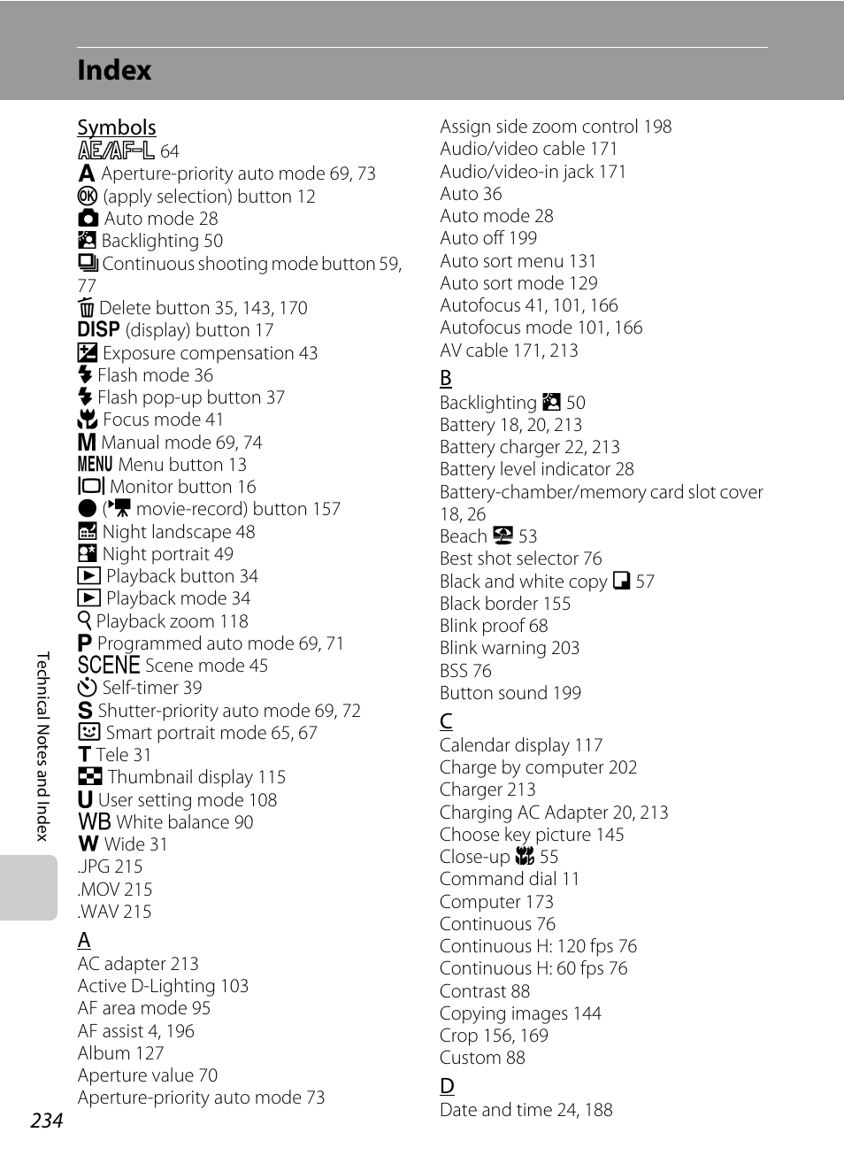 Index | Nikon COOLPIX P500 User Manual | Page 248 / 252