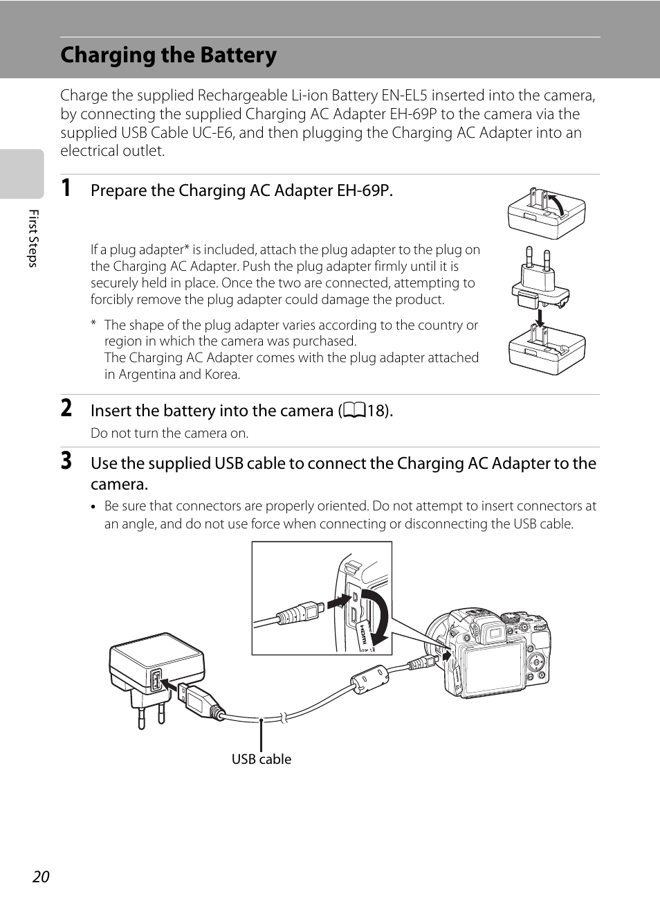 Charging the battery | Nikon COOLPIX P500 User Manual | Page 34 / 252