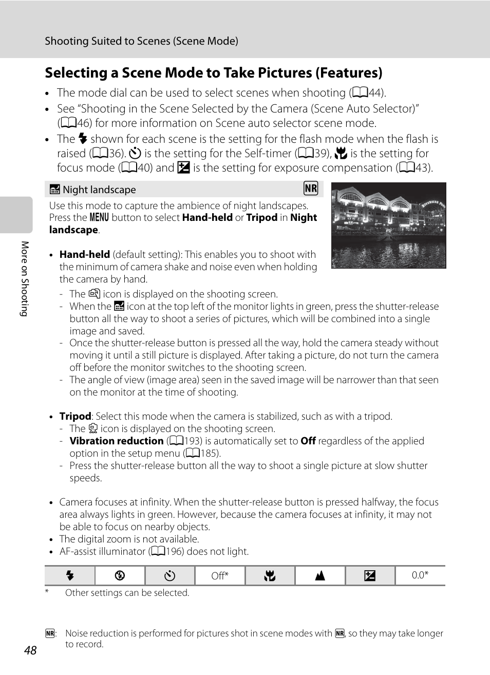 Selecting a scene mode to take pictures (features), A48) | Nikon COOLPIX P500 User Manual | Page 62 / 252