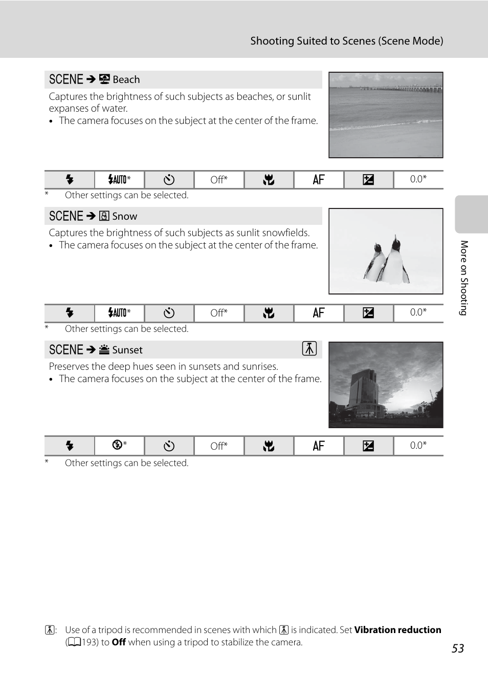 A53), Snow | Nikon COOLPIX P500 User Manual | Page 67 / 252